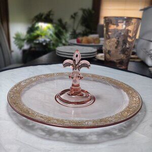 Pink Depression Glass Tidbit Display for desserts Hors d'oeuvres Finger sandwich